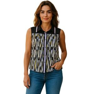 Calvin Klein Womens Small Multi Color Sleeveless XL BlouseTop Black Purple Offic
